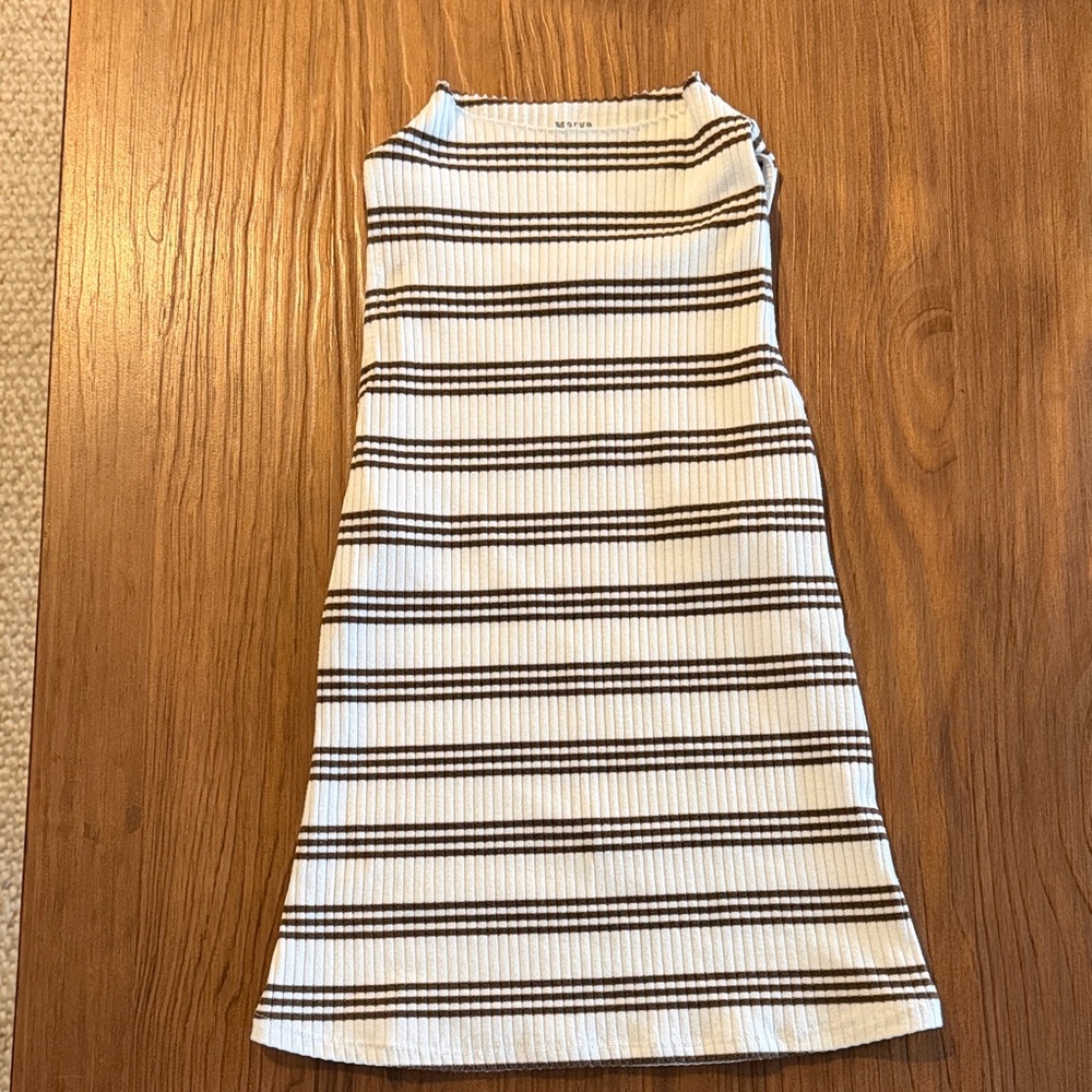 Striped Ribbed Knit Tank - White with Brown Stripes